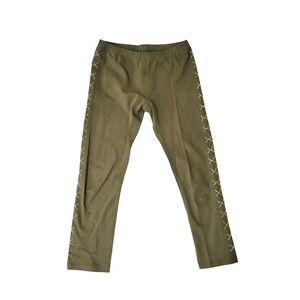 JAK‎ & PEPPAR Girls Olive Green Leggings Size 6 Criss Cross Detail Casual